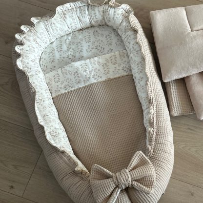 CUSTOM MADE babynestje LUXE Beige Leaves printje - Afbeelding 7