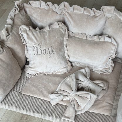 10 BOXSET velvet en wafelstof met roezels  - Boxkleed, Boxrand en 2 kussentjes
