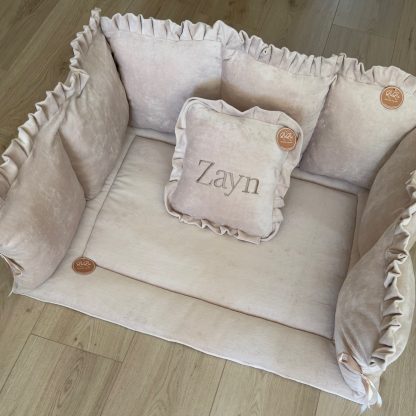 BOXSET Zayn beige velvet met roezels Boxkleed, Boxrand en kussentje