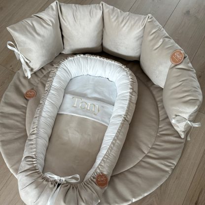 Boxset creme, beige of taupe HOLLAND VELVET - Boxkleed, Boxrand en babynestje