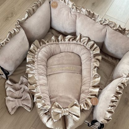Boxset Kimberly goud croco velvet en beige Nicky velours