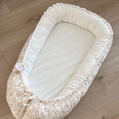 Babynestje  velvet creme en beige leaves katoentje - Afbeelding 2