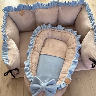 STEL ZELF SAMEN boxset Velvet DJAY beige en blauwe roezel - Boxkleed, Boxrand en babynestje