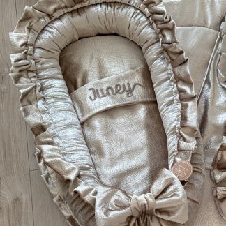 CUSTOM MADE babynestje geheel Goud in goud croco MET ROEZEL