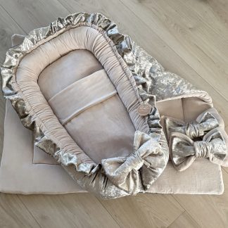 Boxset velvet CROCO GOUD - Boxkleed, Babynestje en 2 strikken