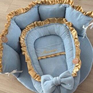 BOXAANKLEDING blauw velvet met goudsatijn roezel BOXSET MARCIANO